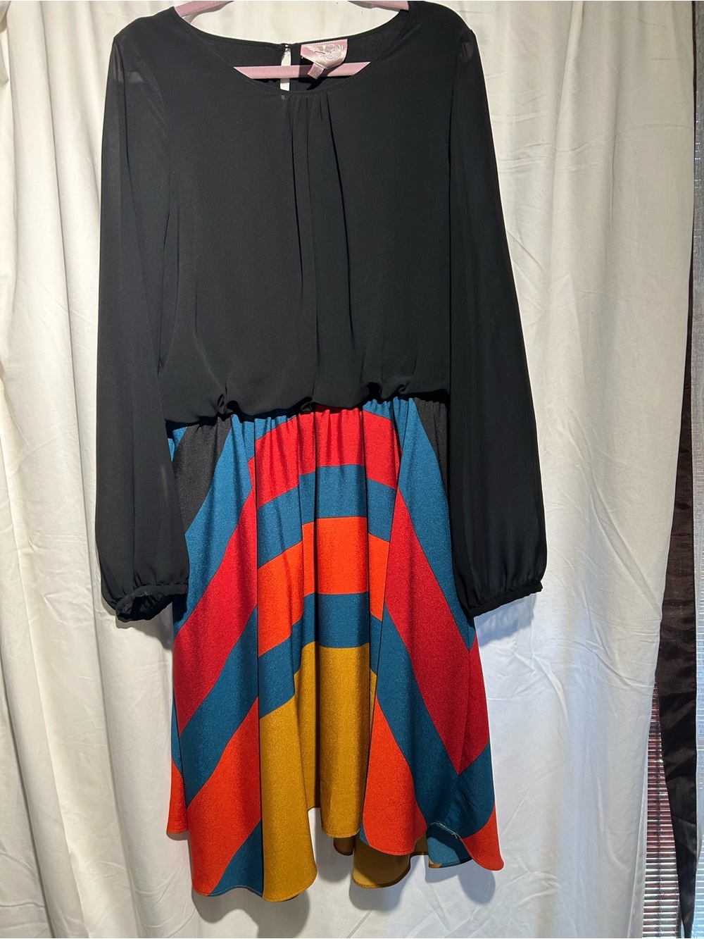 Romeo & Juliet Couture Geometric Colorblock Sheer Sleeve Dress Size M